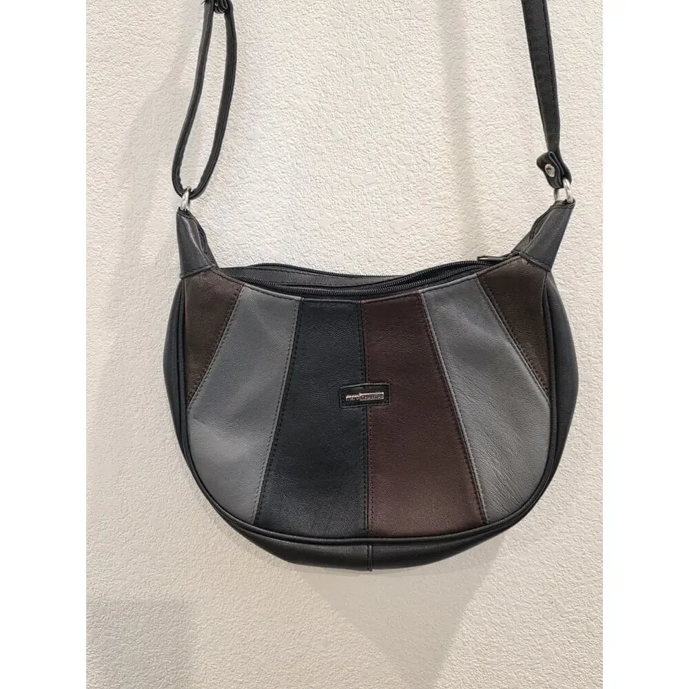 VTG Marc Chantel Leather PatchworkPiece Crossbody Purse Black GrayBrownBurgundy - Picture 2 of 9